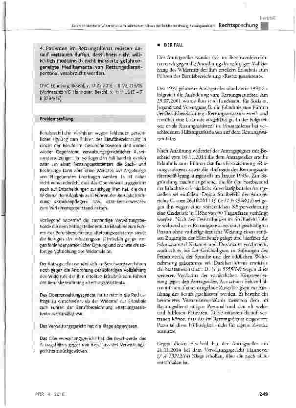 Vorschauseite 2: Sofort vollziehbarer Widerruf einer Erlaubnis zum Führen der Berufsbezeichnung Rettungsassistent