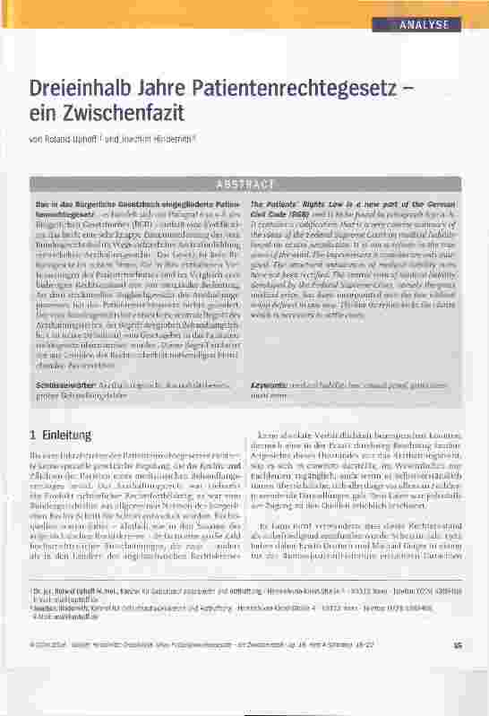Vorschauseite 1: Dreieinhalb Jahre Patientenrechtegesetz ein Zwischenfazit