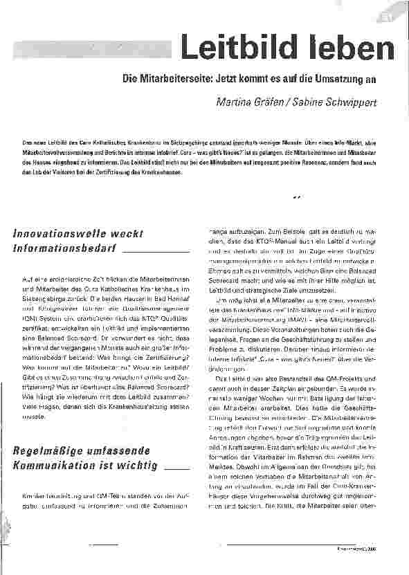 Vorschauseite 1: Leitbild lebenDie Mitarbeiterseite: Jetzt kommt es auf die Umsetzung an.