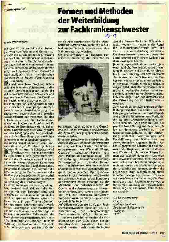 Vorschauseite 1: Formen und Methoden der Weiterbildung zur Fachkrankenschwester