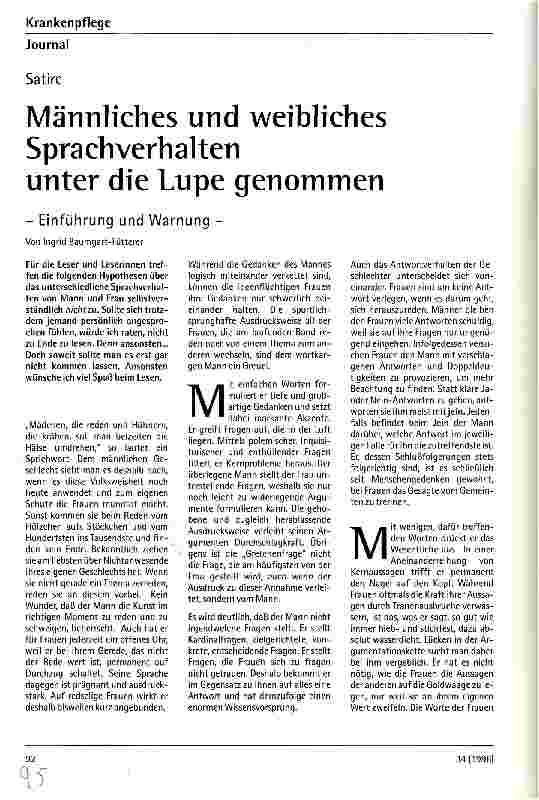 Vorschauseite 1: Männliches und weibliches Sprachverhalten unter die Lupe genommen Einführung und Warnung