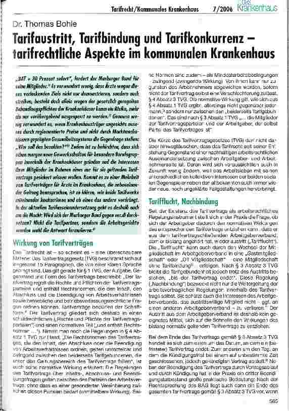 Vorschauseite 1: Tarif austritt, Tarif Bindung und Tarif konkurrenz -tarif rechtliche Aspekte im kommunalen Krankenhaus