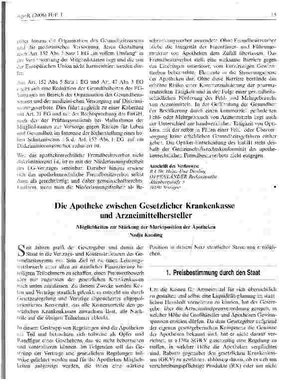 Vorschauseite 1: Die Apotheke zwischen Gesetzlicher Krankenkasse und Arzneimittelhersteller