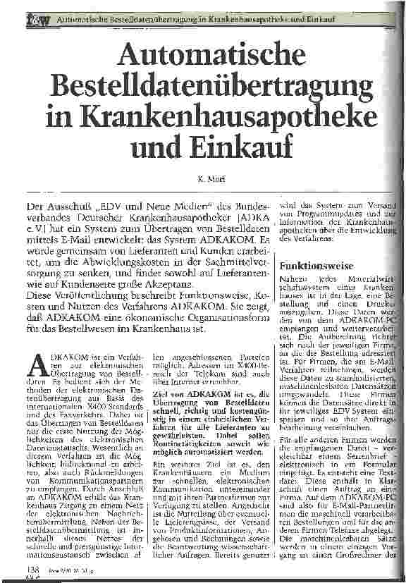 Vorschauseite 1: Automatische Bestelldatenübertragung in Krankenhausapotheke und Einkauf