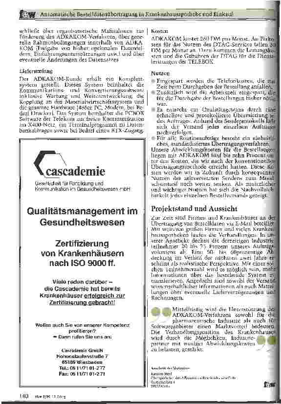 Vorschauseite 3: Automatische Bestelldatenübertragung in Krankenhausapotheke und Einkauf
