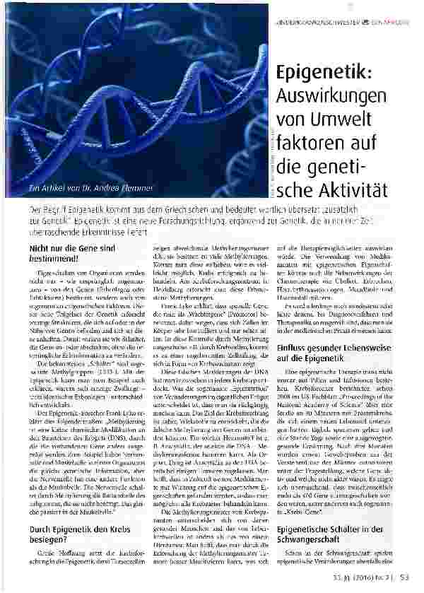 Vorschauseite 1: Epigenetik: Auswirkungen von Umwelt faktoren auf die genetische Aktivität