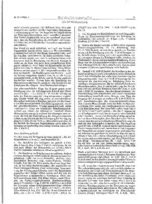 Vorschauseite 4: SGB IX §§ 85, 89; KSchG § 23 Abs. 1 Sätze 2 u. 3 Zustimmung zur betriebsbedingten Kündigung eines schwerbehinderten Menschen - entscheidungserheblicher Zeitpunkt