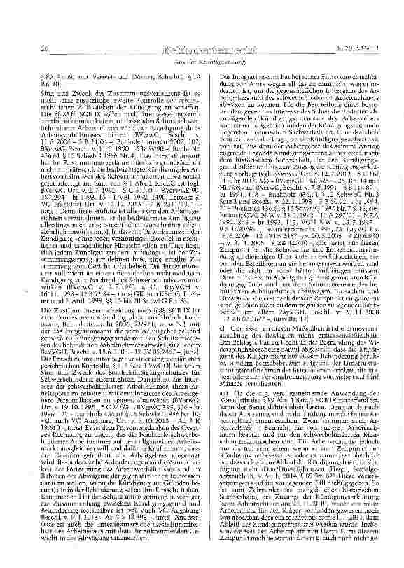 Vorschauseite 5: SGB IX §§ 85, 89; KSchG § 23 Abs. 1 Sätze 2 u. 3 Zustimmung zur betriebsbedingten Kündigung eines schwerbehinderten Menschen - entscheidungserheblicher Zeitpunkt