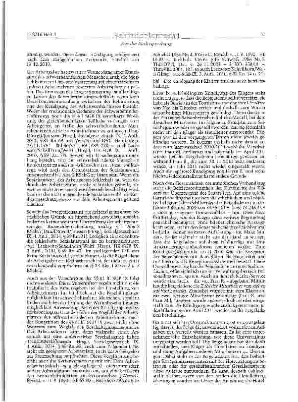 Vorschauseite 6: SGB IX §§ 85, 89; KSchG § 23 Abs. 1 Sätze 2 u. 3 Zustimmung zur betriebsbedingten Kündigung eines schwerbehinderten Menschen - entscheidungserheblicher Zeitpunkt