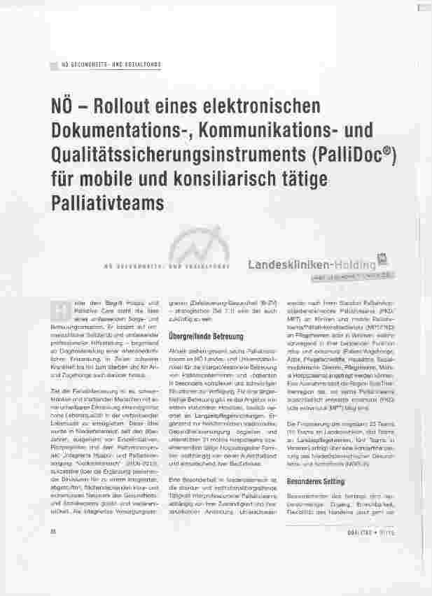 Vorschauseite 1: NÖ Rollout eines elektronischen Dokumentations-, Kommunikationsund Qualitätssicherungsinstruments (PalliDoc®) für mobile und konsiliarisch tätige Palliativteams