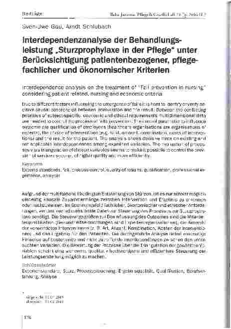 Vorschauseite 1: Interdependenzanalyse der Behandlungsleistung „Sturzprophylaxe in der Pflege unter Berücksichtigung patientenbezogener, pflegefachlicher und ökonomischer Kriterien