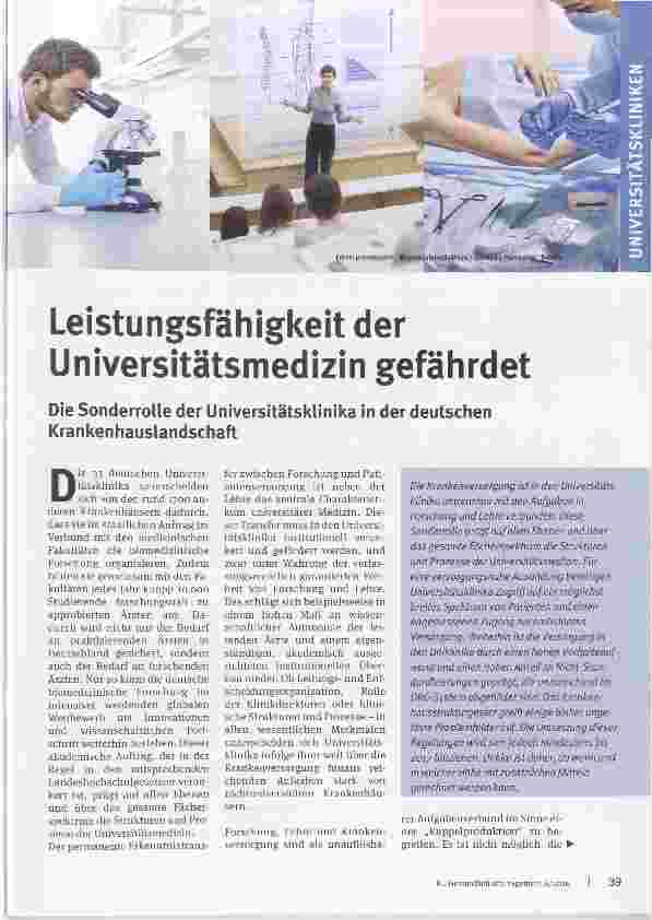 Vorschauseite 1: Leistungsfähigkeit der Universitätsmedizin gefährdet