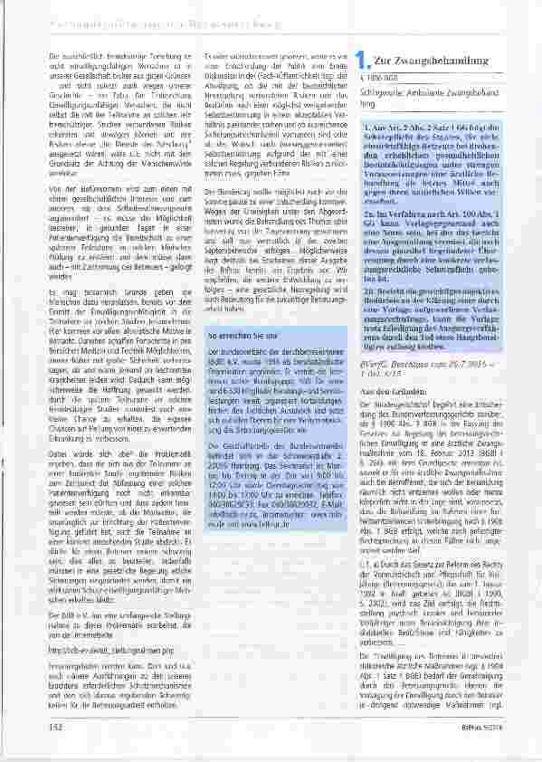 Vorschauseite 1: Zur Zwangsbehandlung § 1906 BGB Schlagworte: Ambulante Zwangsbehandlung