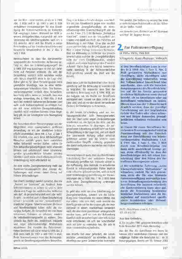 Vorschauseite 6: Zur Zwangsbehandlung § 1906 BGB Schlagworte: Ambulante Zwangsbehandlung