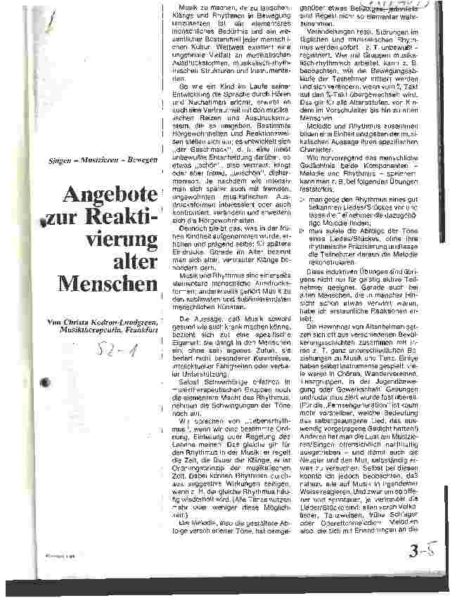 Vorschauseite 1: Angebote zur Reaktivierung alter Menschen Singen - Musizieren - Bewegen