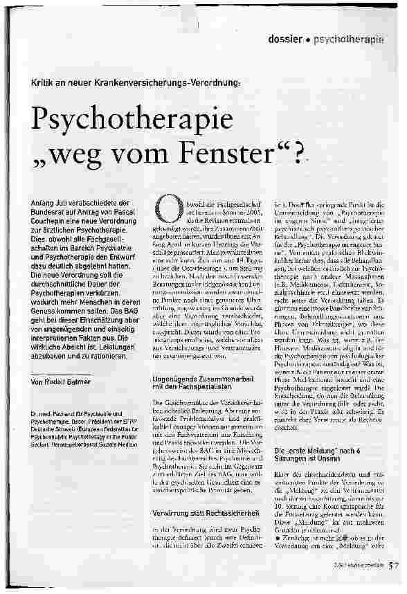 Vorschauseite 1: Psychotherapie weg vom Fenster?