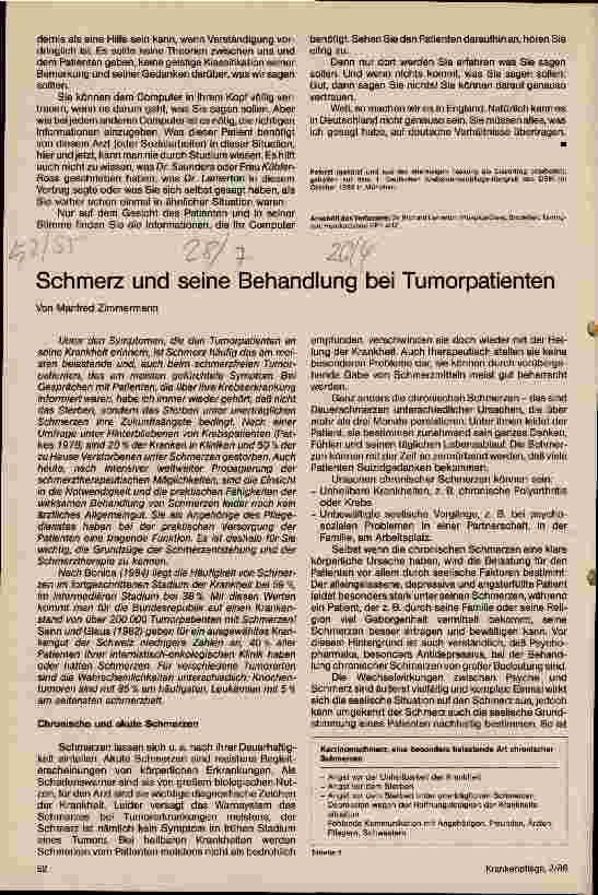 Vorschauseite 1: Schmerz und seine Behandlung bei Tumorpatienten