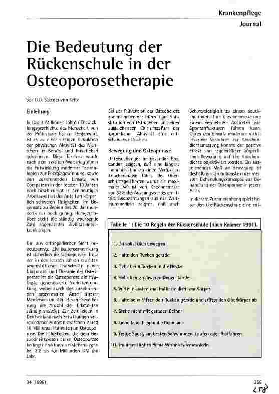 Vorschauseite 1: Die Bedeutung der Rückenschule in der Osteoporosetherapie