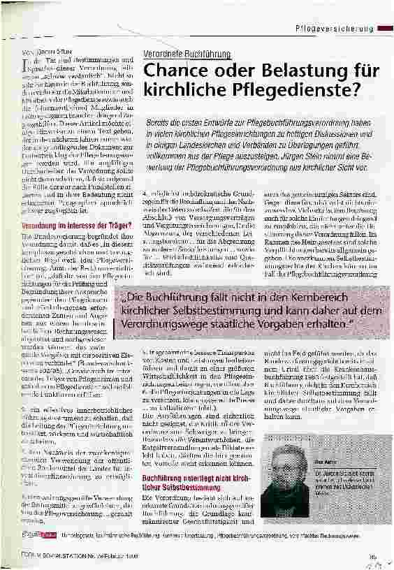 Vorschauseite 1: Chance oder Belastung für kirchliche Pflegedienste? Verordnete Buchführung
