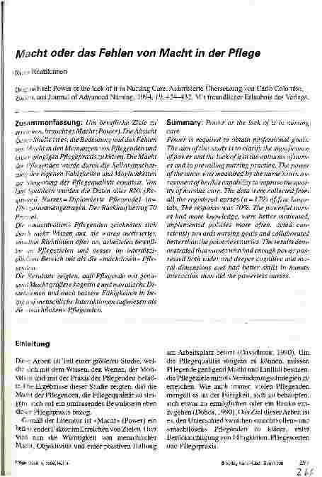 Vorschauseite 1: Macht oder das Fehlen von Macht in der Pflege