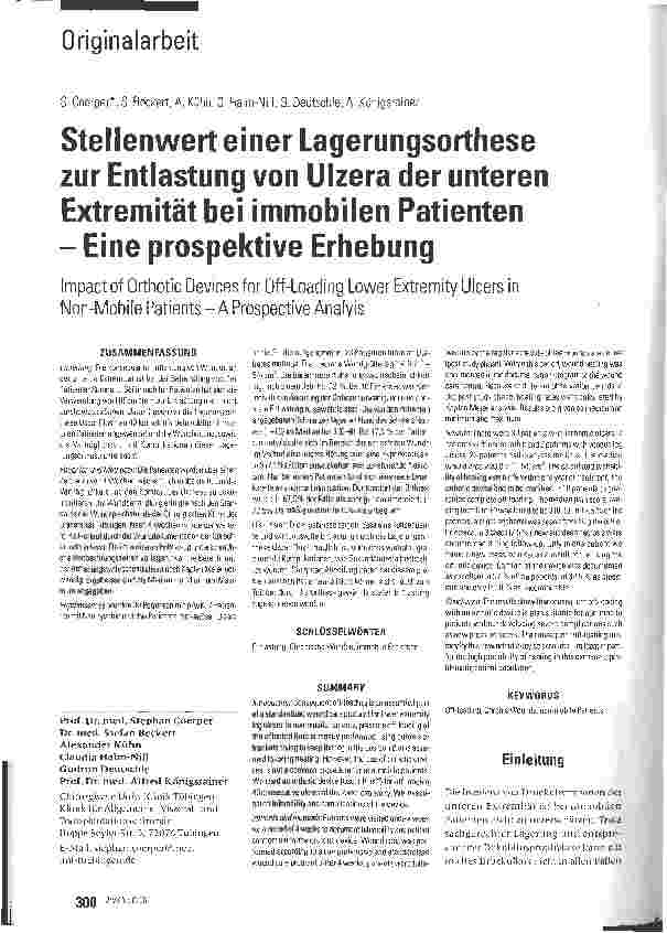 Vorschauseite 1: Stellenwert einer Lagerungsorthese zur Entlastung von Ulzera der unteren Extremität bei immobilen Patienten - Eine prospektive Erhebung