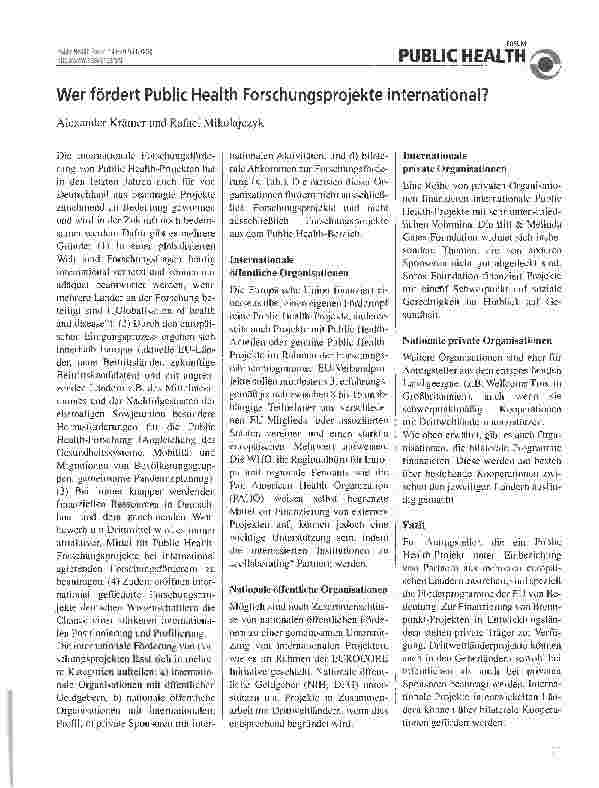 Vorschauseite 1: Wer fördert Public Health Forschungsprojekte international?