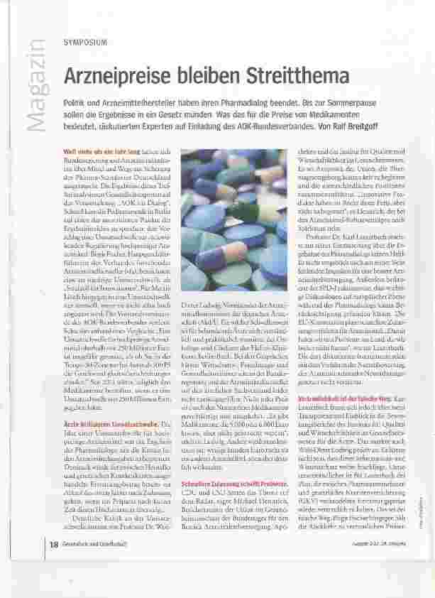Vorschauseite 1: Arzneipreise bleiben Streitthema