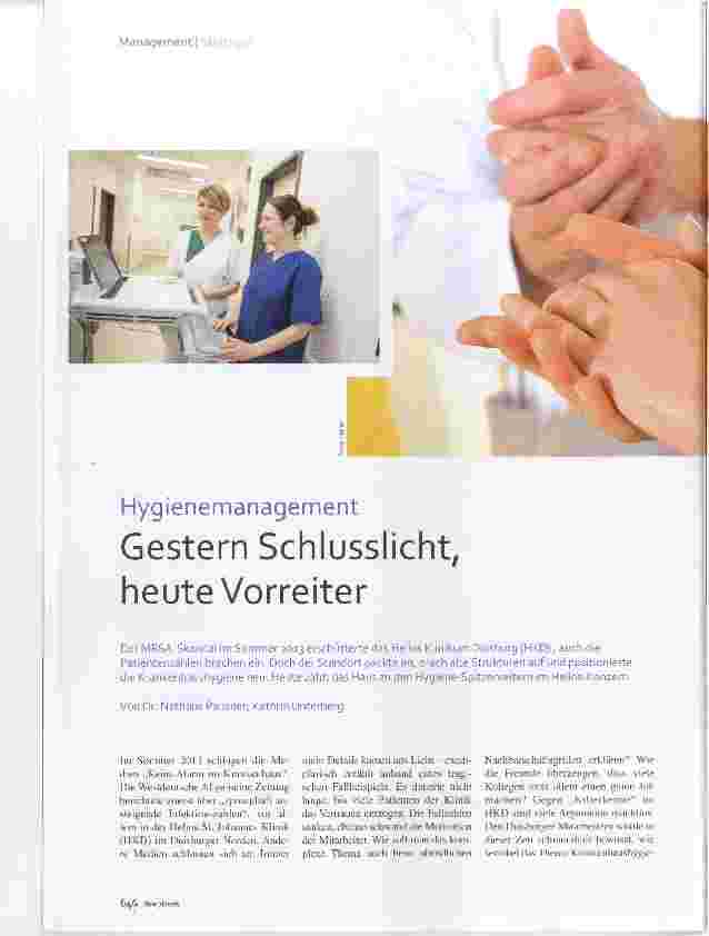 Vorschauseite 1: Hygienemanagement Gestern Schlusslicht, heute Vorreiter