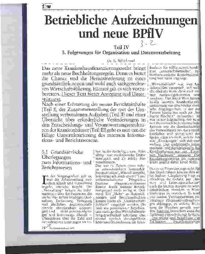 Vorschauseite 1: Betriebliche Aufzeichnungen und neue BPflV 4. Teil: Folgerungen für Organisation und Datenverarbeitung