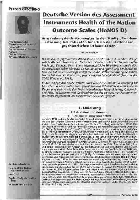 Vorschauseite 1: Deutsche Version des Assessmentinstruments Health of the Nation Outcome Scales (HoNOS-P)