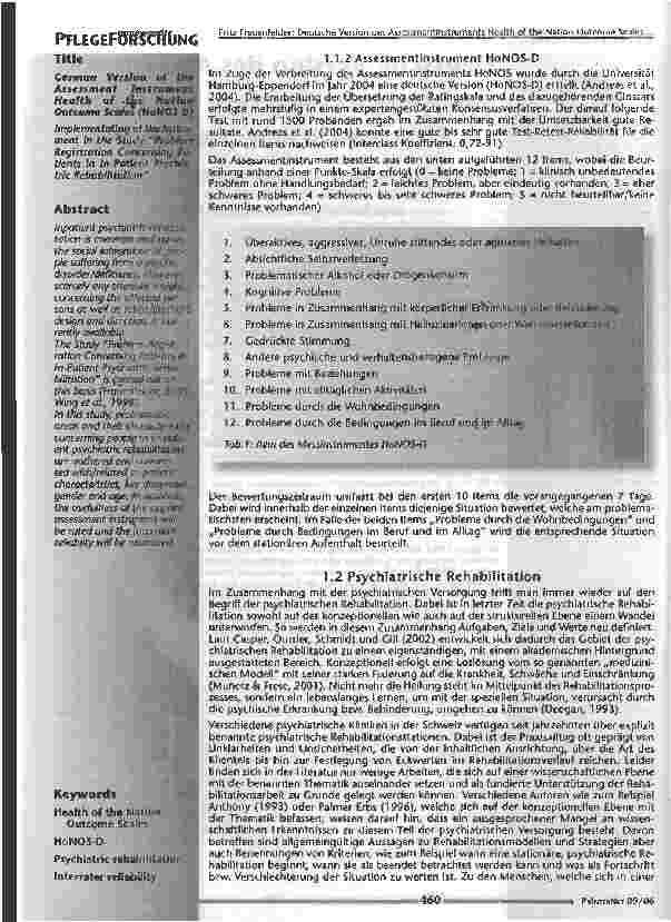 Vorschauseite 2: Deutsche Version des Assessmentinstruments Health of the Nation Outcome Scales (HoNOS-P)