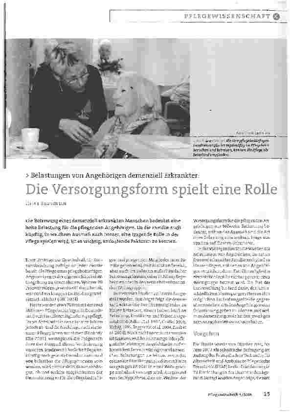 Vorschauseite 1: Die Versorgungsform spielt eine RolleBelastungen von Angehörigen demenziell Erkrankter: