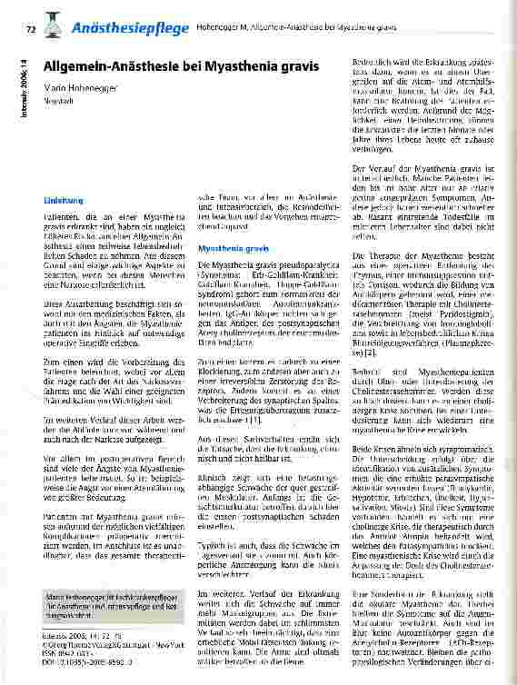 Vorschauseite 1: Allgemein-Anästhesie bei Myasthenia gravis