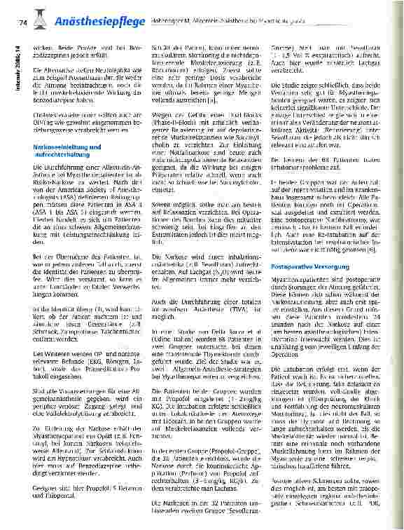 Vorschauseite 3: Allgemein-Anästhesie bei Myasthenia gravis