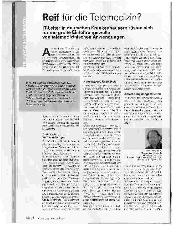 Vorschauseite 1: Reif für die Telemedizin?IT-Leiter in deutschen Krankenhäusern rüsten sichfür die große Einführungswelle von telemedizinischen Anwendungen