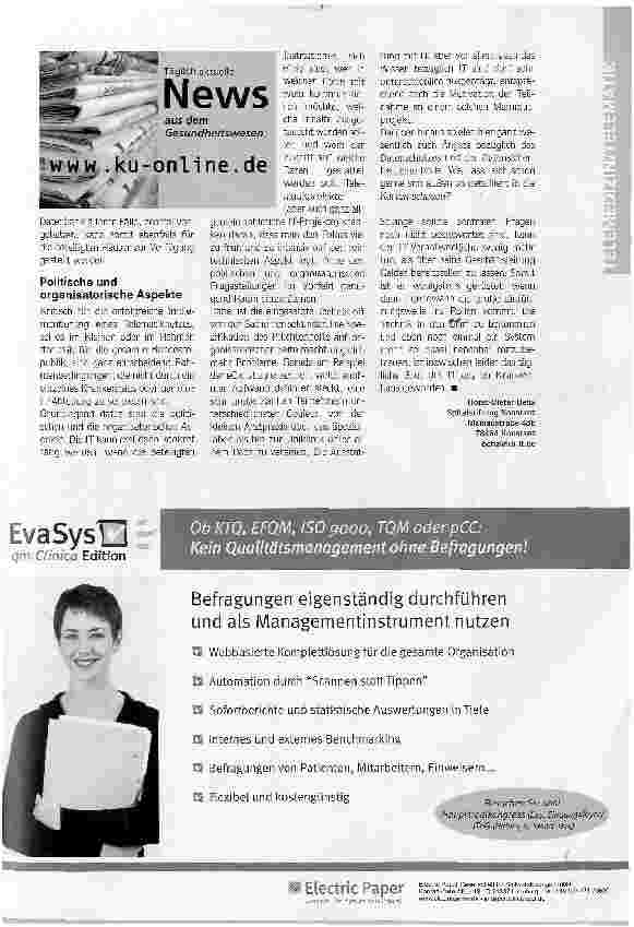 Vorschauseite 2: Reif für die Telemedizin?IT-Leiter in deutschen Krankenhäusern rüsten sichfür die große Einführungswelle von telemedizinischen Anwendungen