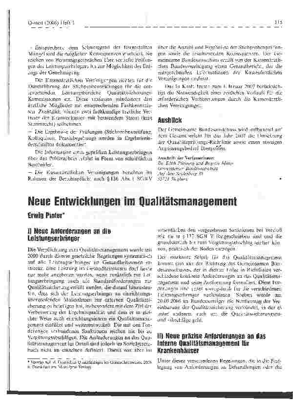 Vorschauseite 1: Neue Entwicklungen im Qualitätsmanagement