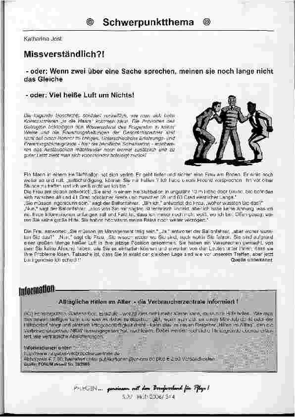 Vorschauseite 1: Missverständlich? ! - oder: Wenn zwei über eine Sache sprechen, meinen sie noch lange nicht das Gleiche