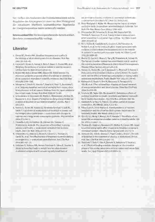 Vorschauseite 3: Bedeutung der Frühstücksmahlzeit für die Regulation des Körpergewichts und das kardiometabolische Risiko
