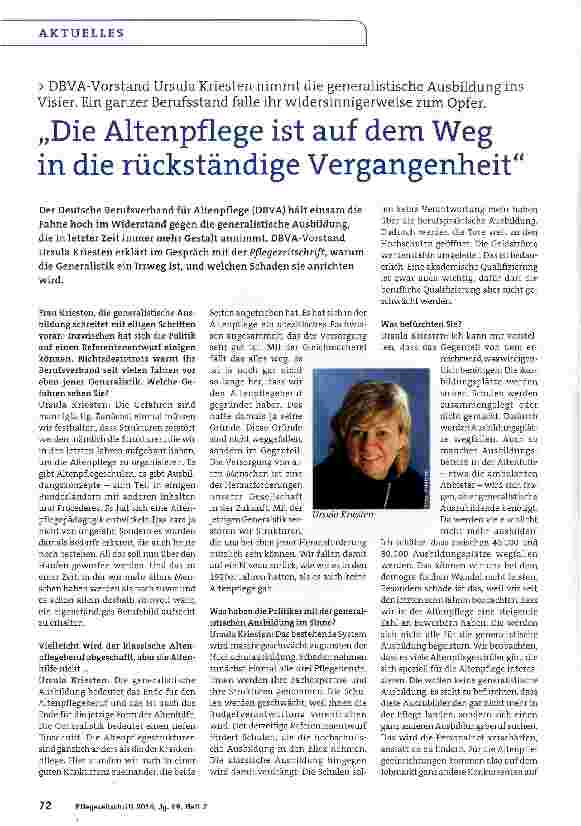 Vorschauseite 1: Die Altenpflege ist auf dem Weg in die rückständige Vergangenheit