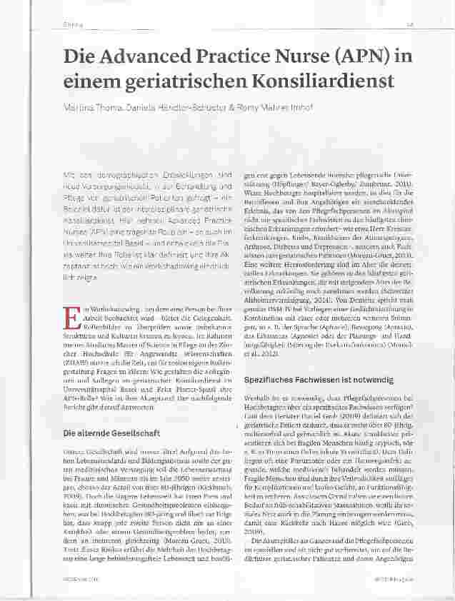 Vorschauseite 1: Die Advanced Practice Nurse (APN) in einem geriatrischen Konsiliardienst