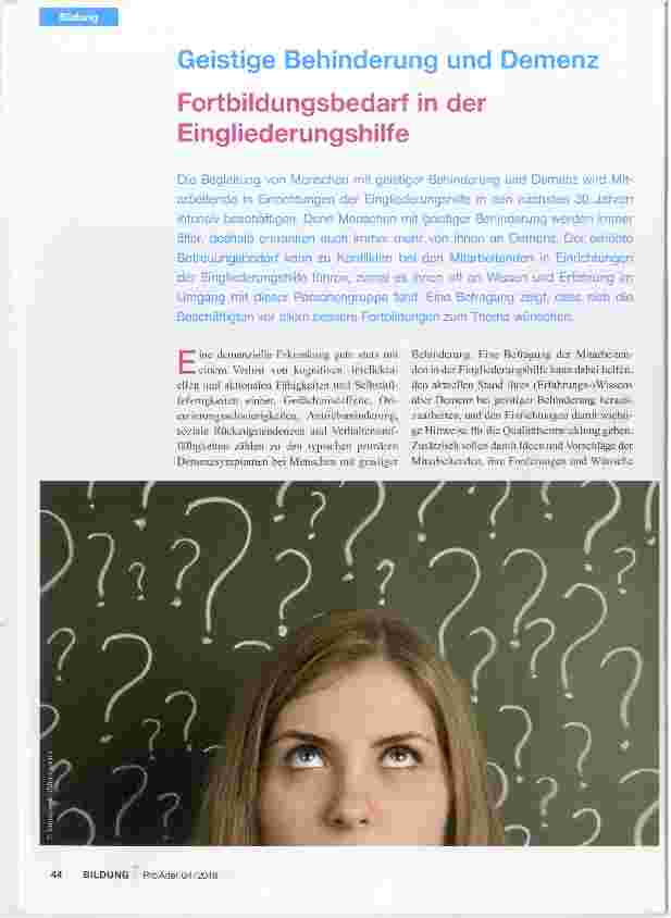 Vorschauseite 1: Geistige Behinderung und Demenz Fortbildungsbedarf in der Eingliederungshilfe