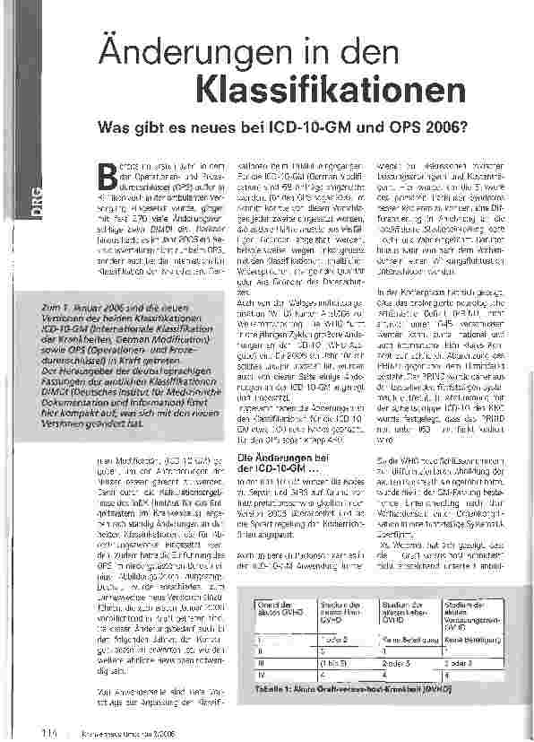 Vorschauseite 1: Änderungen in den KlassifikationenWas gibt es neues bei ICD-10-GM und OPS 2006?