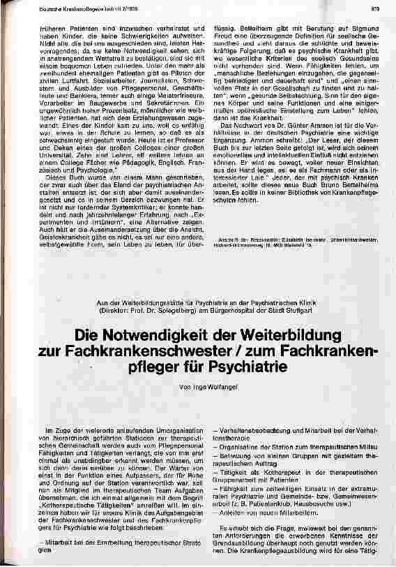 Vorschauseite 1: Die Notwendigkeit zur Weiterbildung zur Fachschwester/Fachpfleger für die Psychatrie