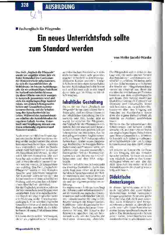 Vorschauseite 1: Ein neues Unterrichtsfach sollte zum Standard werden Fachenglisch für Pflegende