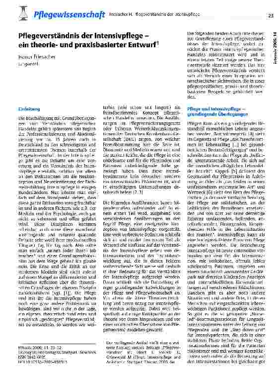 Vorschauseite 1: Pflegeverständnis der Intensivpflege -ein theorieund praxisbasierter Entwurf