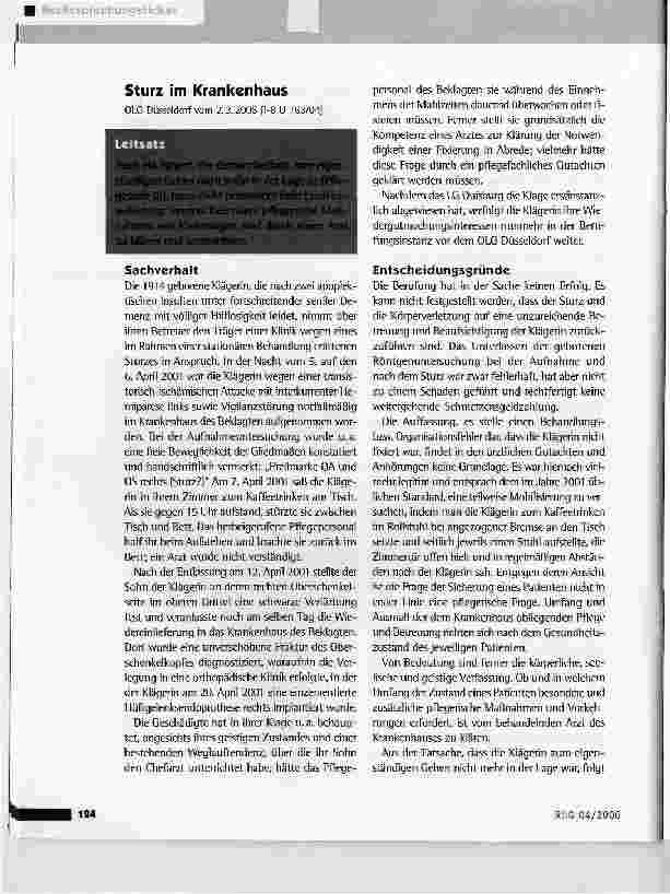 Vorschauseite 1: Sturz im Krankenhaus