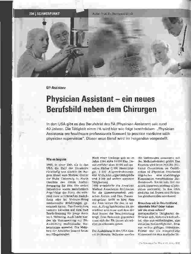 Vorschauseite 1: Physician Assistant - ein neues Berufsbild neben dem Chirurgen