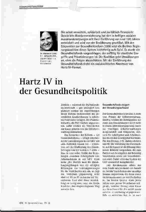 Vorschauseite 1: Hartz IV in der Gesundheitspolitik