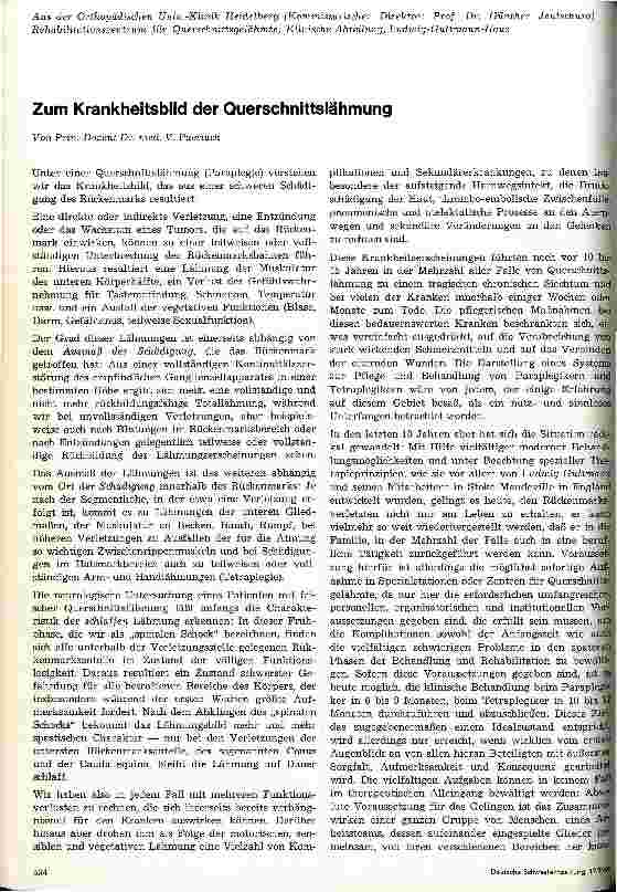 Vorschauseite 1: Zum Krankheitsbild der Querschnittslähmung
